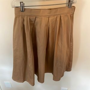 Khaki Pleated A-Line Skirt Small Zipper High Waist Pockets